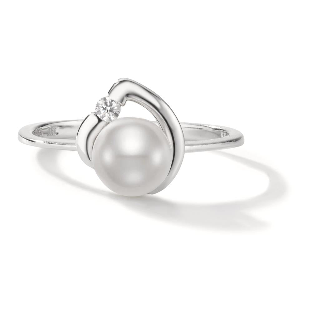 Ring Silver Zirconia 2 Stones Rhodium plated Freshwater pearl