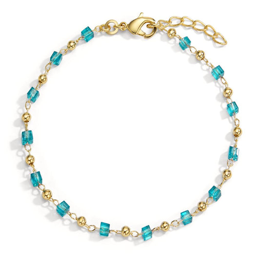 Bracelet Bronze Crystal Aqua, 14 Stones Gold plated 16-18 cm