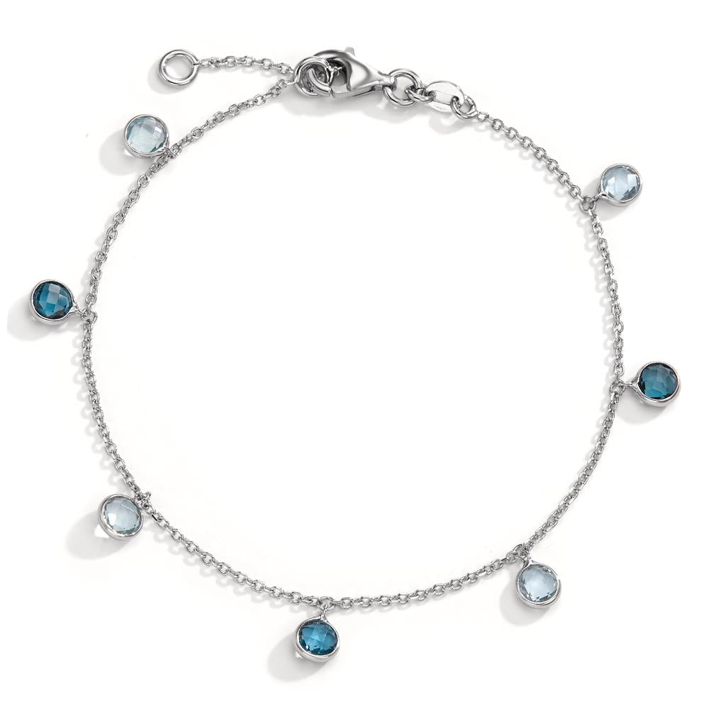 Bracelet 14k White Gold Topaz Blue, 7 Stones 17.5-19.5 cm