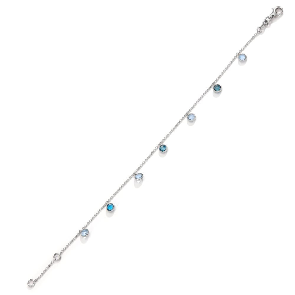 Bracelet 14k White Gold Topaz Blue, 7 Stones 17.5-19.5 cm