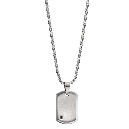 Necklace with pendant Stainless steel Zirconia Black 45-50 cm