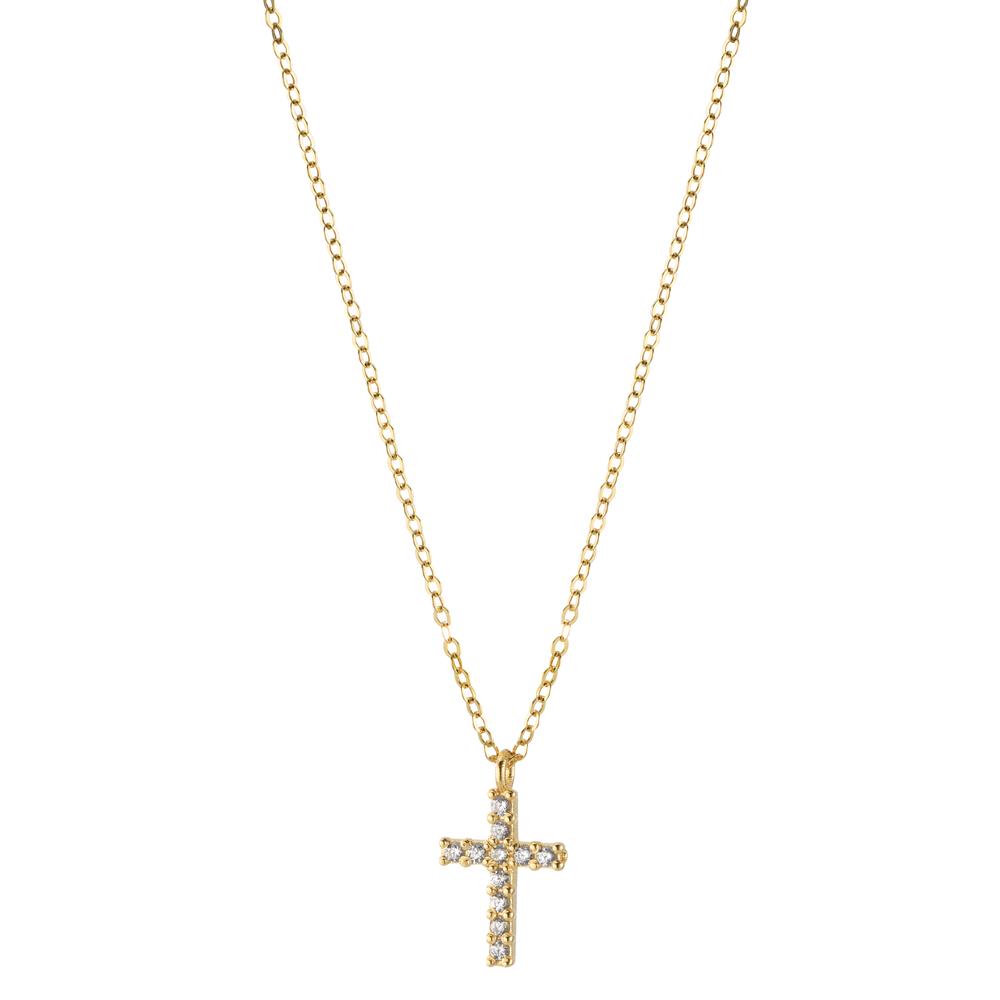 Necklace 9k Yellow Gold Zirconia 11 Stones Cross 38-42 cm