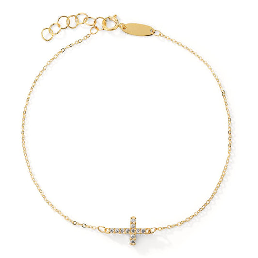 Bracelet 9k Yellow Gold Zirconia 11 Stones Cross 17-19 cm