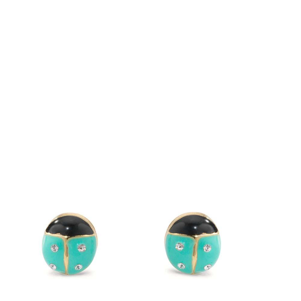 Stud earrings 9k Yellow Gold, Silicone Zirconia 8 Stones Enameled Ladybird Ø5.5 mm