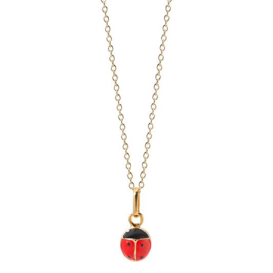 Chain necklace with pendant 9k Yellow Gold Enameled Ladybird 36 cm Ø5.5 mm