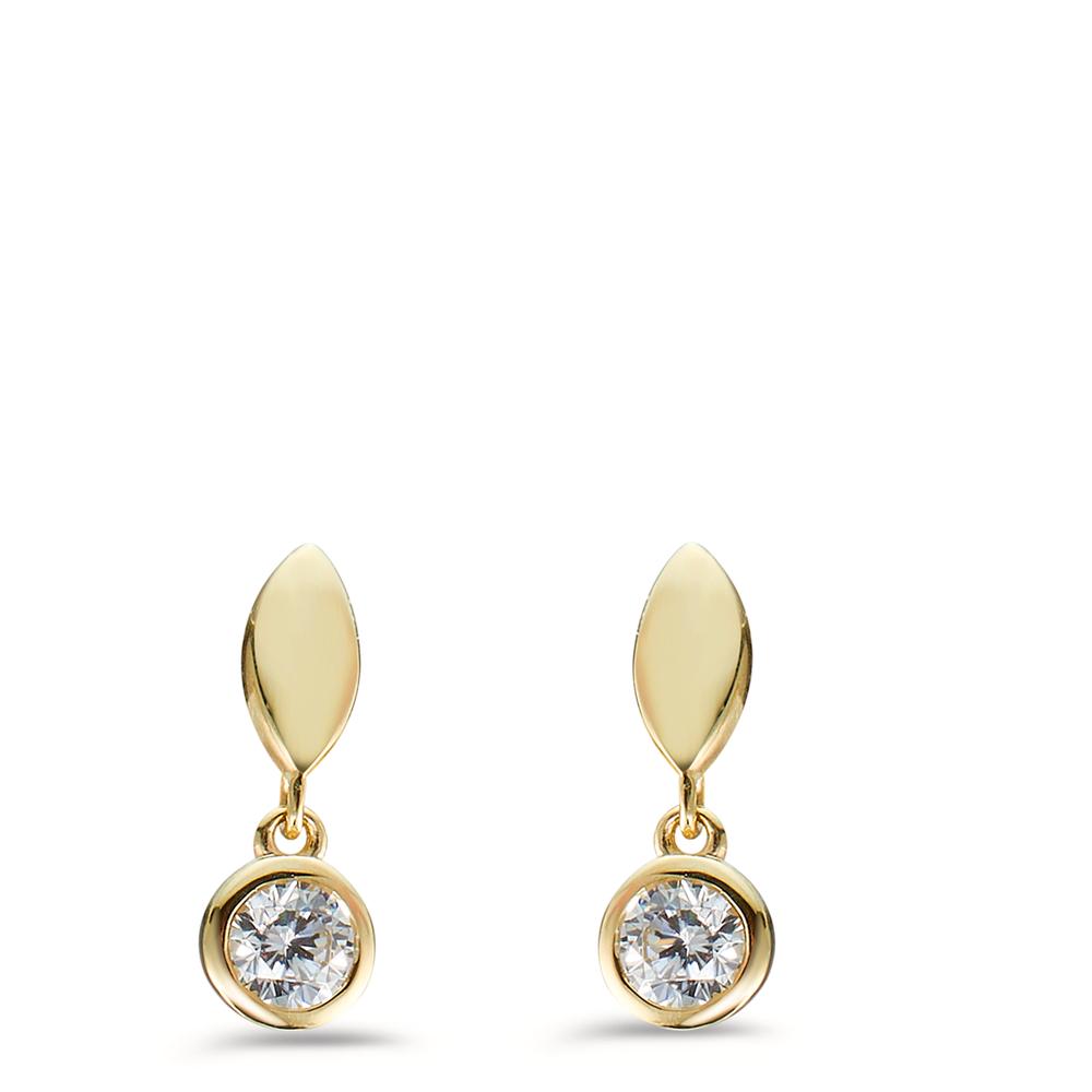 Drop Earrings 9k Yellow Gold Zirconia 2 Stones Ø4.5 mm