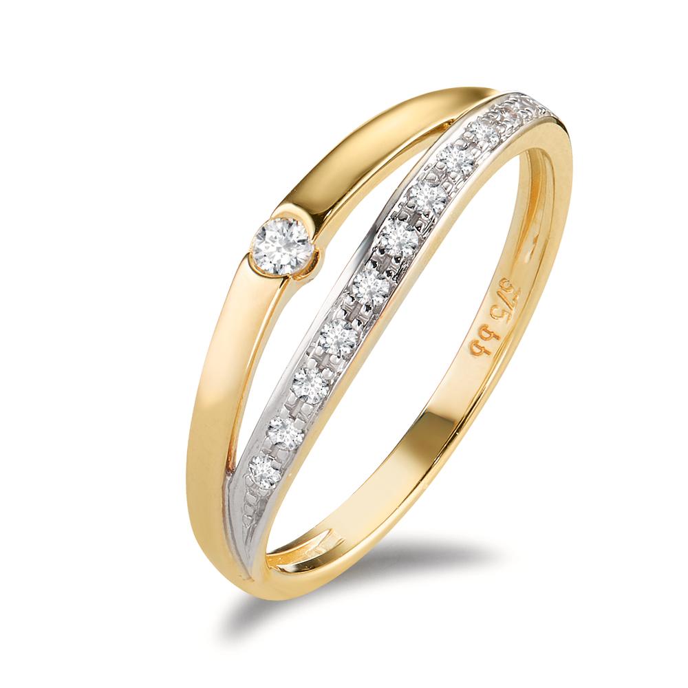 Ring 9k Yellow Gold Zirconia 13 Stones Bicolor