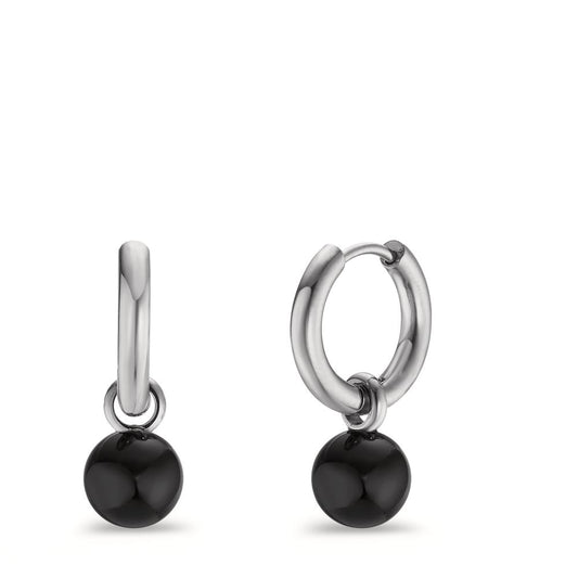 Hoop with pendant Stainless steel Agate Black, 2 Stones