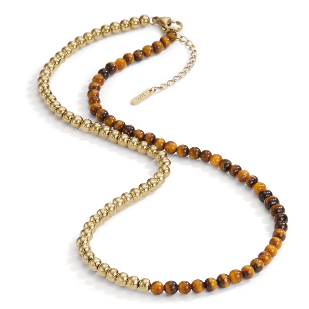 Necklace Stainless steel Tiger Eye Yellow IP coated 42-45 cm Ø4 mm