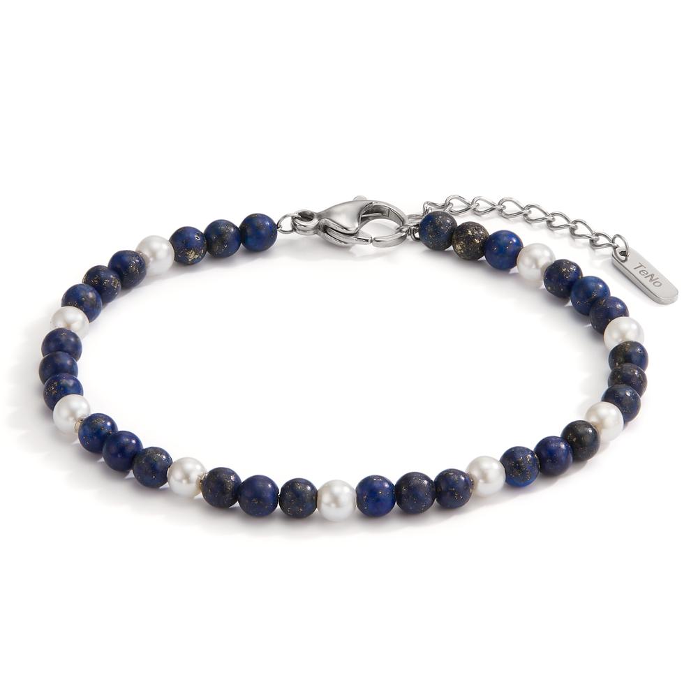 Bracelet Stainless steel Lapis Lazuli Shell pearl 17.5-19.5 cm Ø4 mm