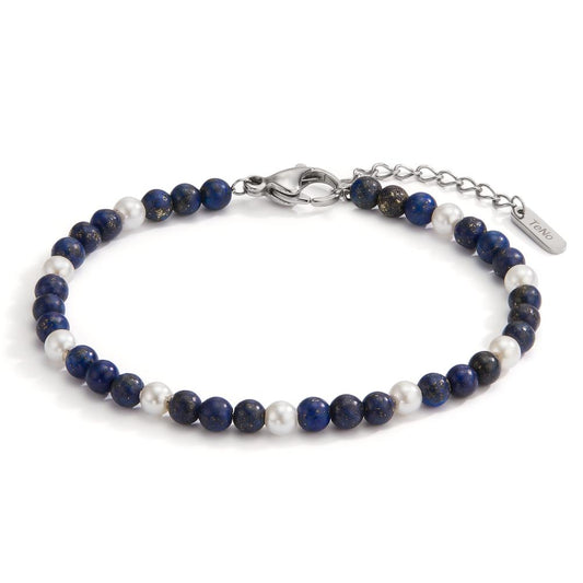 Bracelet Stainless steel Lapis Lazuli Shell pearl 17.5-19.5 cm Ø4 mm