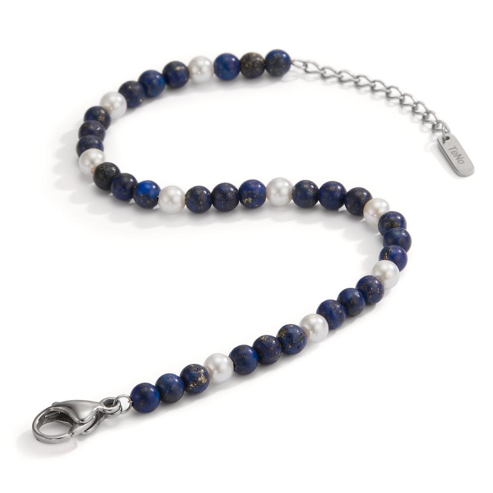 Bracelet Stainless steel Lapis Lazuli Shell pearl 17.5-19.5 cm Ø4 mm