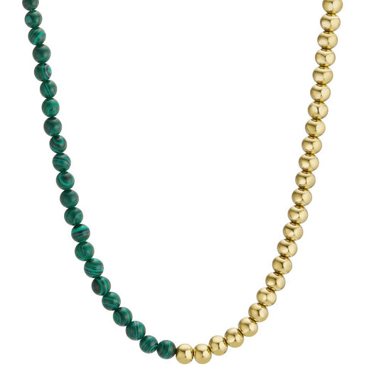 Necklace Stainless steel Malachite Green Yellow IP coated 42-45 cm Ø4 mm