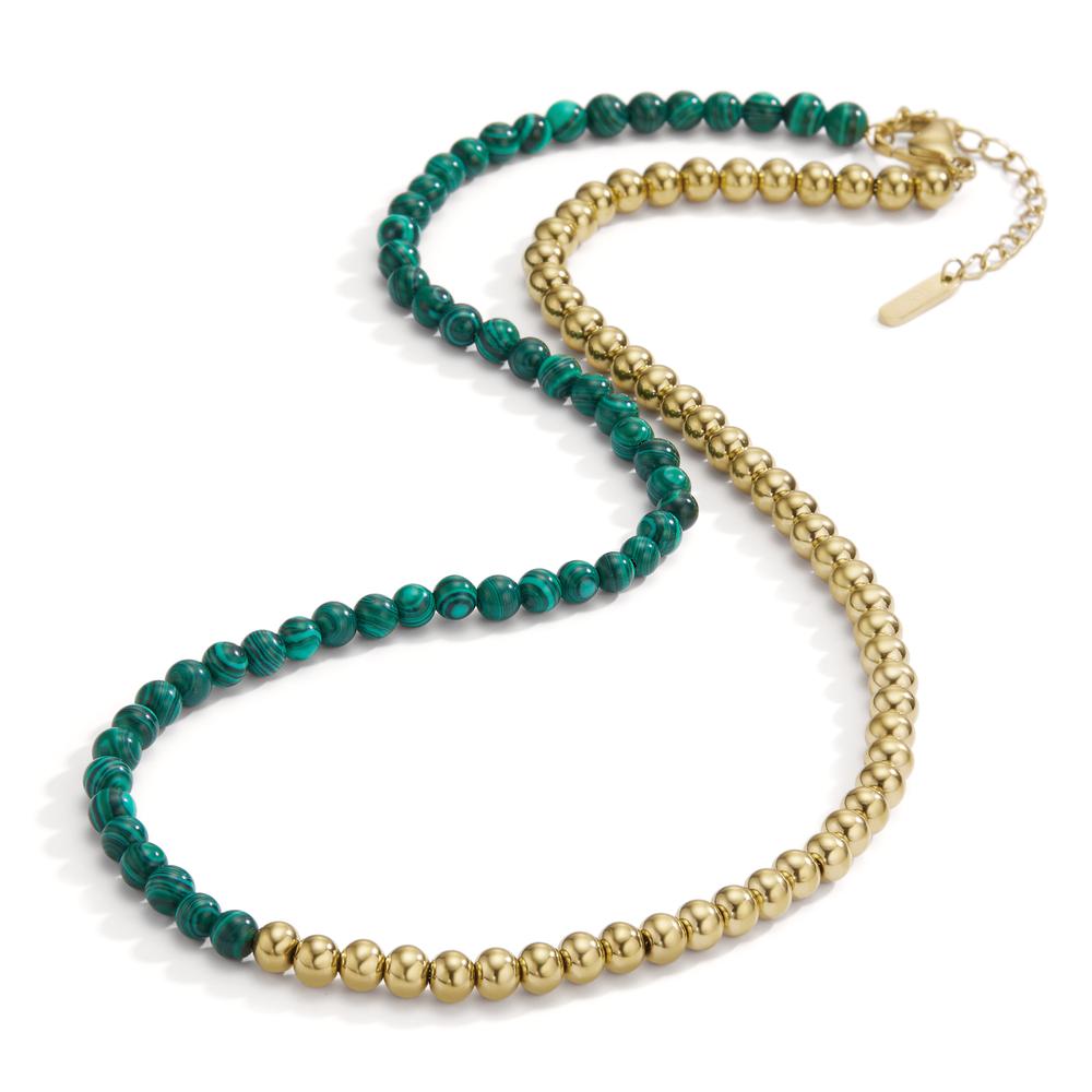 Necklace Stainless steel Malachite Green Yellow IP coated 42-45 cm Ø4 mm