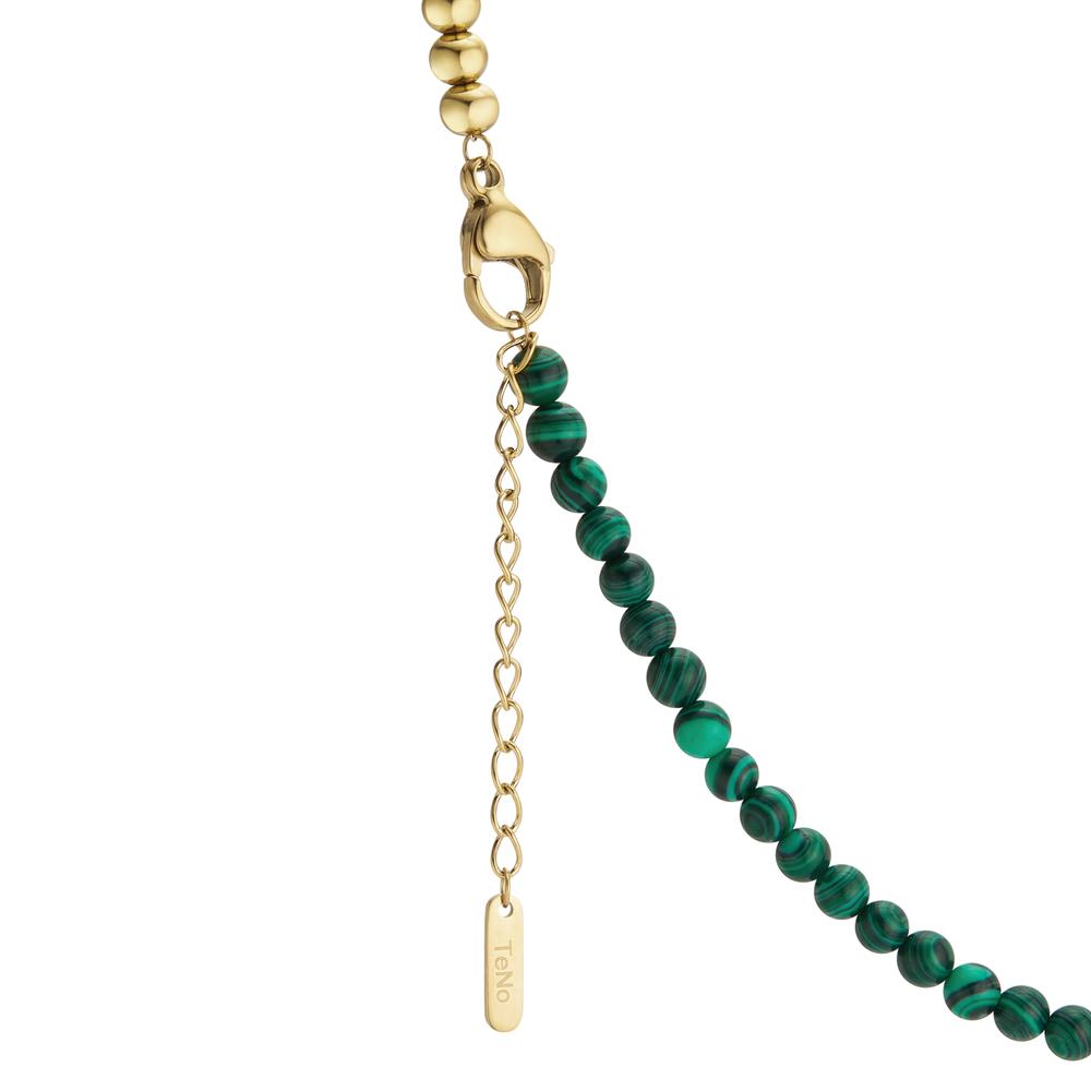 Necklace Stainless steel Malachite Green Yellow IP coated 42-45 cm Ø4 mm