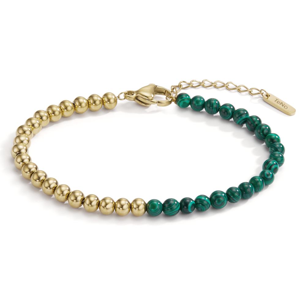 Bracelet Stainless steel Malachite Green Yellow IP coated 17.5-19.5 cm Ø4 mm