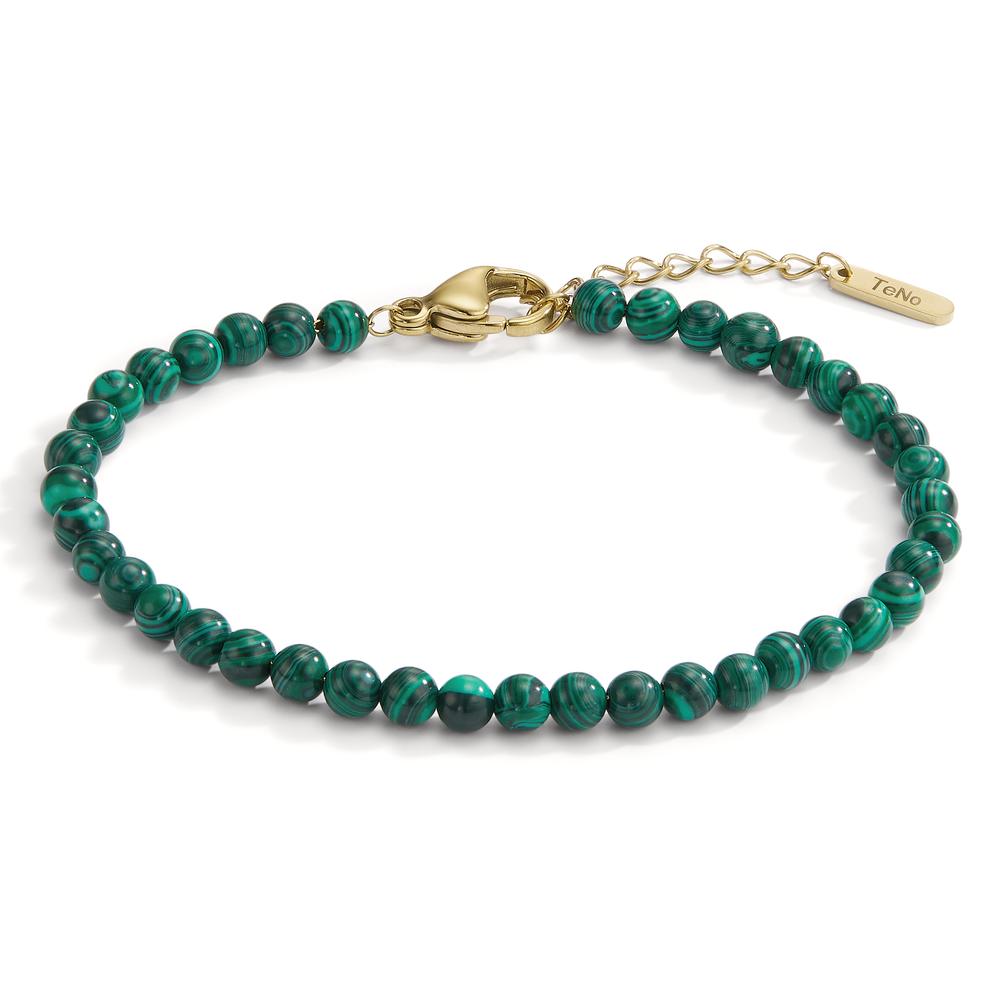 Bracelet Stainless steel Malachite Green Yellow IP coated 17.5-19.5 cm Ø4 mm