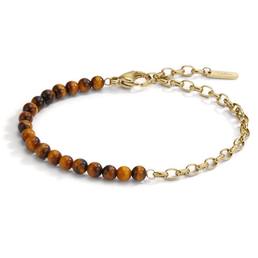 Bracelet Stainless steel Tiger Eye Yellow IP coated 17.5-19.5 cm Ø4 mm