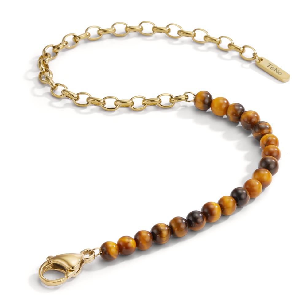 Bracelet Stainless steel Tiger Eye Yellow IP coated 17.5-19.5 cm Ø4 mm