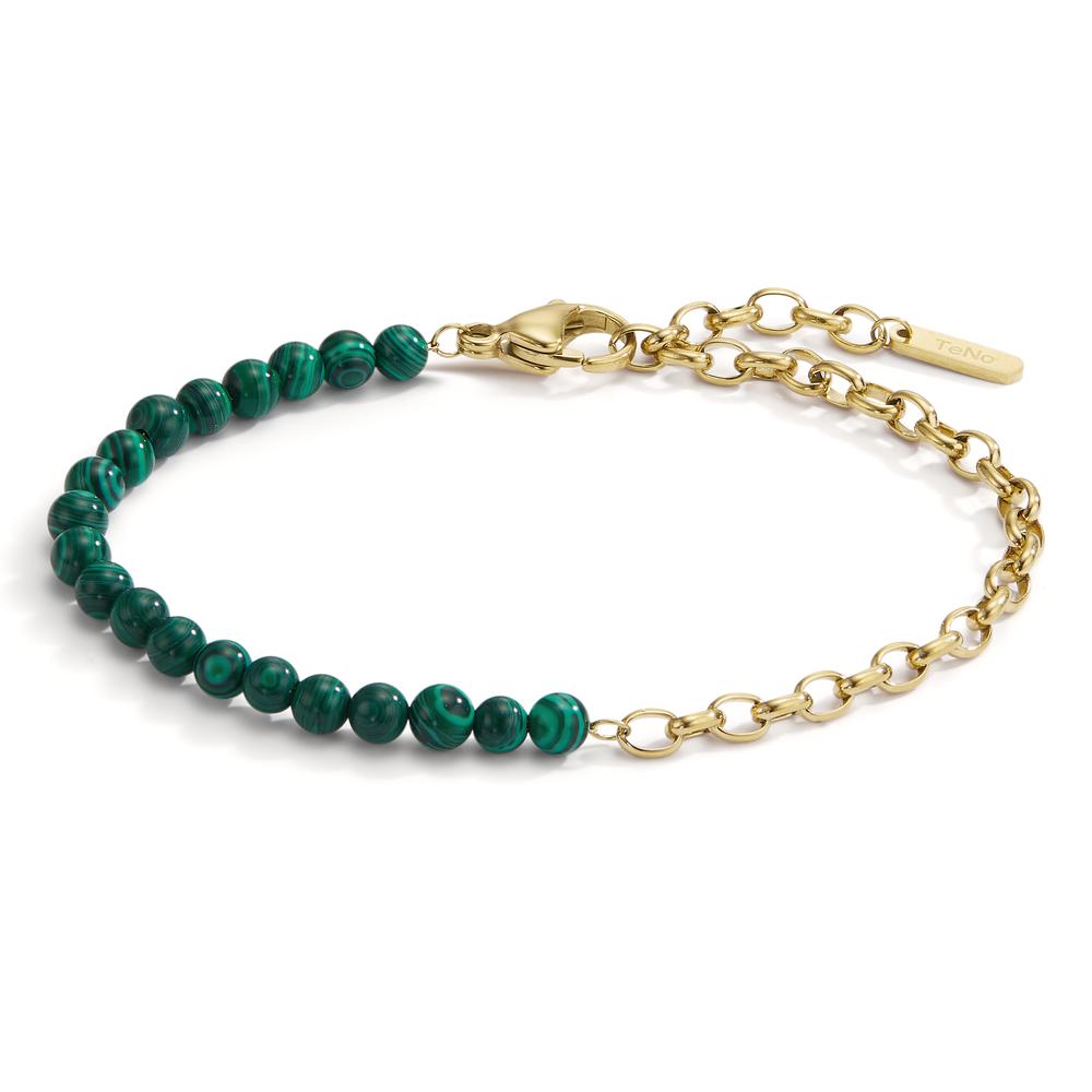 Bracelet Stainless steel Malachite Green Yellow IP coated 17.5-19.5 cm Ø4 mm