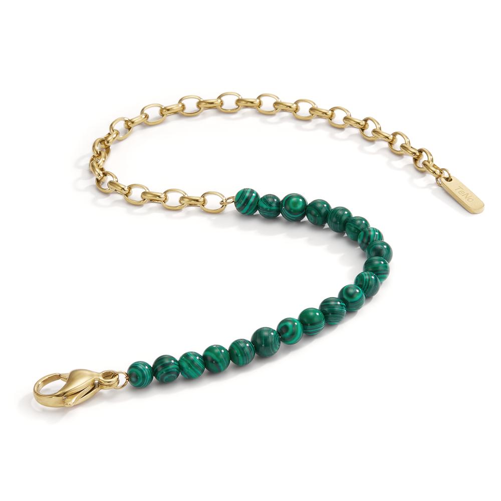 Bracelet Stainless steel Malachite Green Yellow IP coated 17.5-19.5 cm Ø4 mm