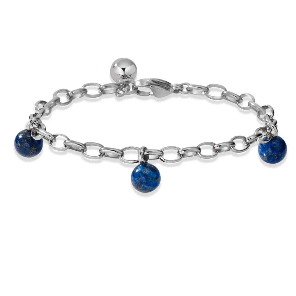 Bracelet Stainless steel Lapis Lazuli 3 Stones 17.5-19.5 cm Ø4 mm