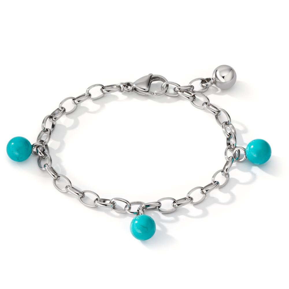 Bracelet Stainless steel Turquoise 3 Stones 17.5-19.5 cm Ø4 mm