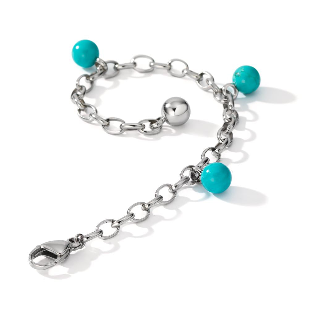 Bracelet Stainless steel Turquoise 3 Stones 17.5-19.5 cm Ø4 mm