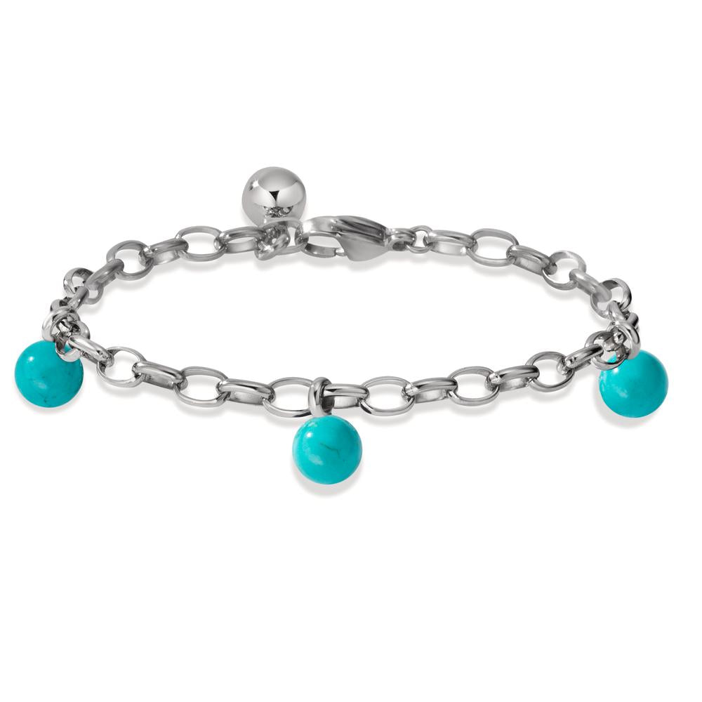 Bracelet Stainless steel Turquoise 3 Stones 17.5-19.5 cm Ø4 mm