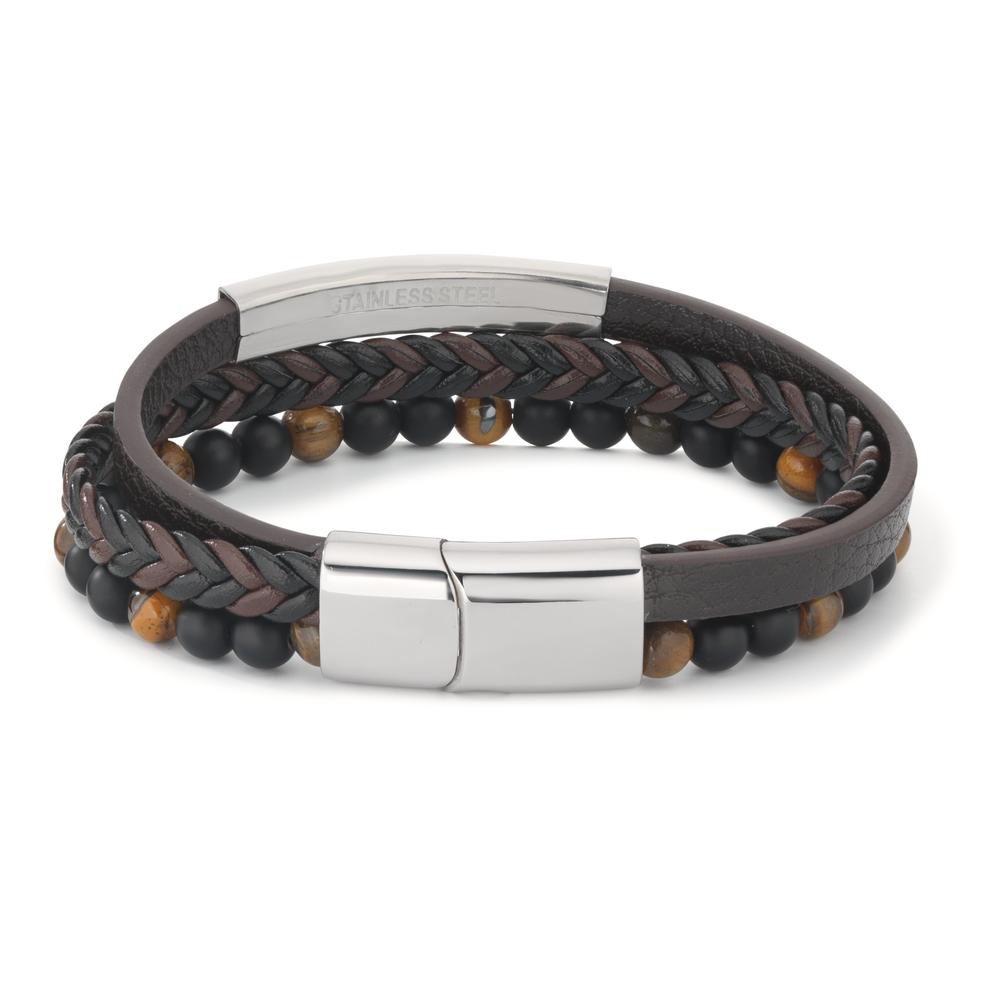 Engravable bracelet Stainless steel, Artificial leather Tiger Eye 20.5 cm