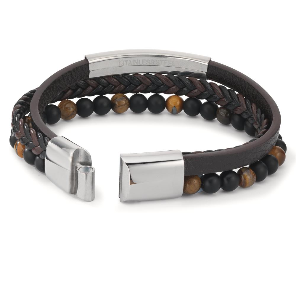 Engravable bracelet Stainless steel, Artificial leather Tiger Eye 20.5 cm