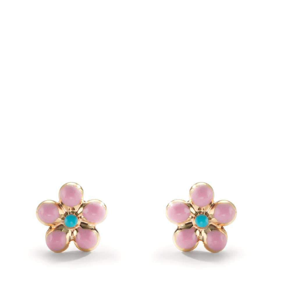 Stud earrings 9k Yellow Gold Lacquered Flower Ø6 mm