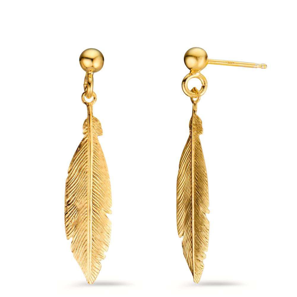 Drop Earrings Silver Yellow Gold plated Feather