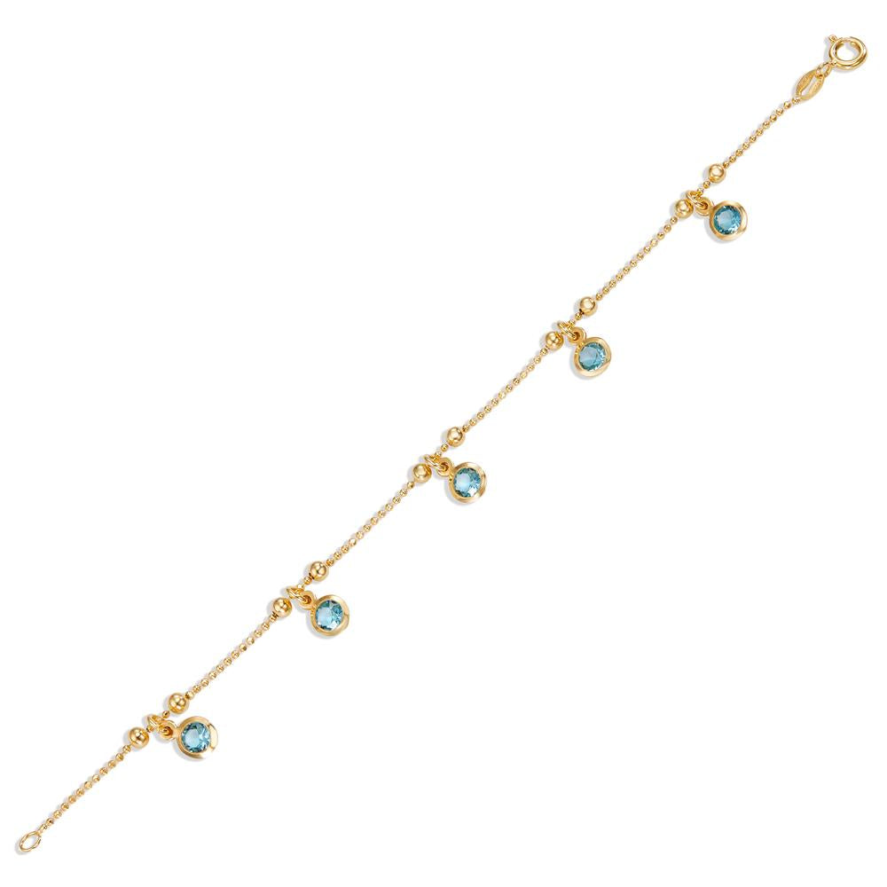 Bracelet Silver Zirconia Aqua, 5 Stones Gold plated 17.5 cm Ø5 mm