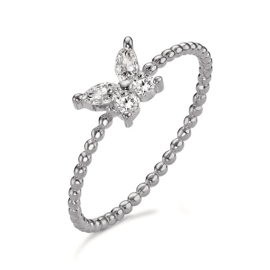 Ring Silver Zirconia 4 Stones Rhodium plated Butterfly