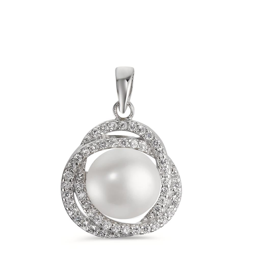 Pendant Silver Zirconia White Rhodium plated Freshwater pearl Ø15 mm