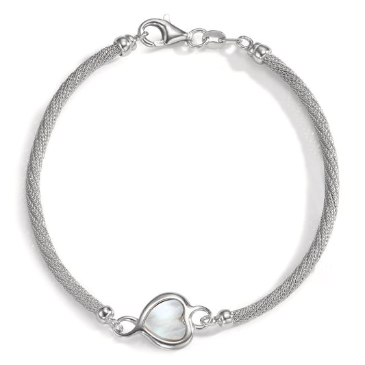 Bracelet Silver Rhodium plated Mother of pearl Heart 19 cm