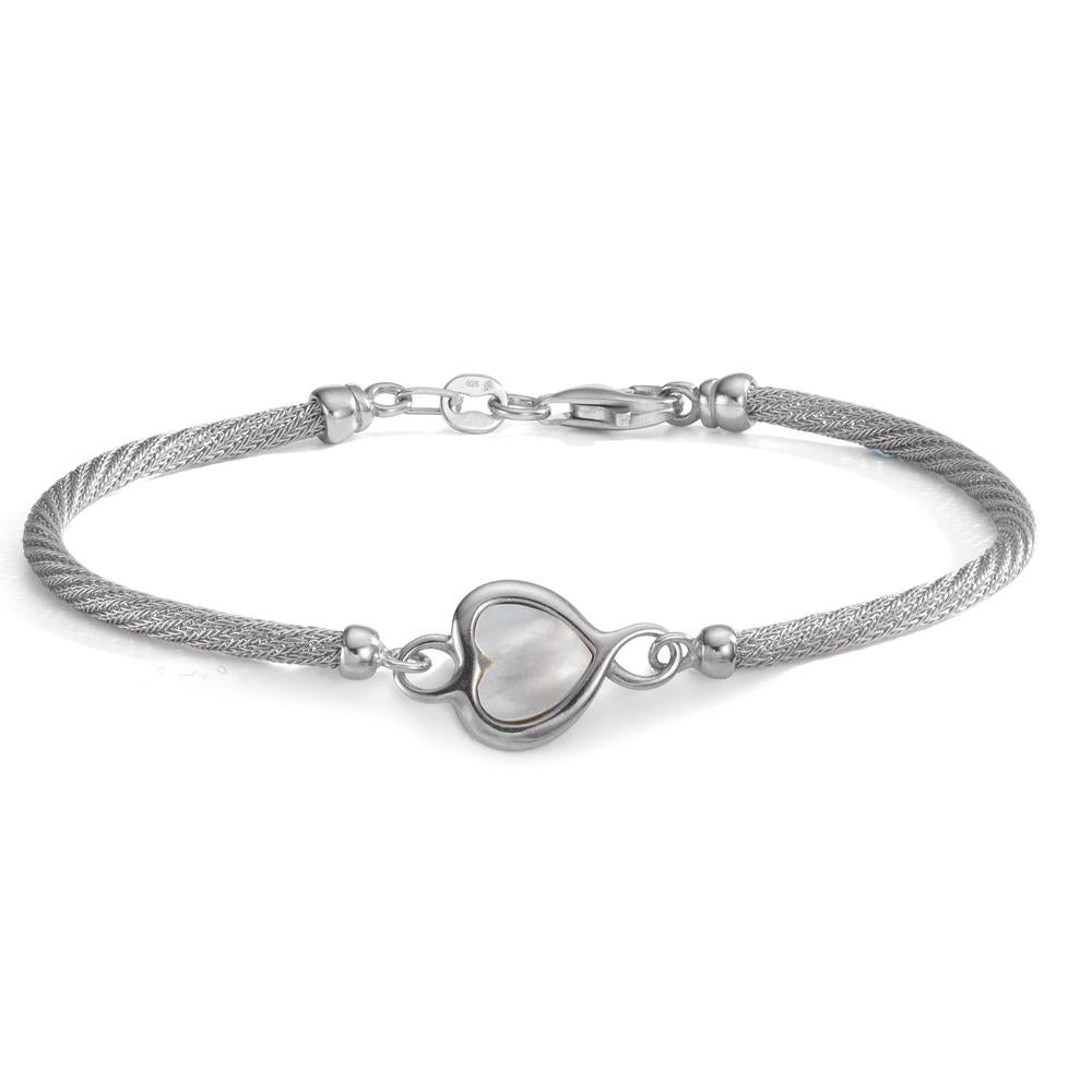 Bracelet Silver Rhodium plated Mother of pearl Heart 19 cm