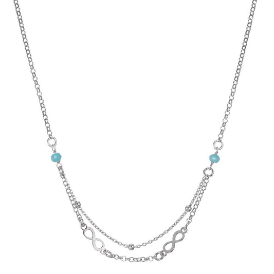 Necklace Silver Crystal Aqua, 2 Stones Rhodium plated Infinity 38-41 cm
