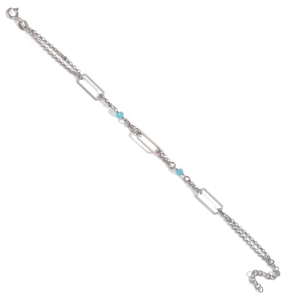 Bracelet Silver Crystal Aqua, 2 Stones Rhodium plated 17-20 cm