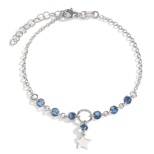 Bracelet Silver Crystal Blue, 7 Stones Rhodium plated Star 17-20 cm