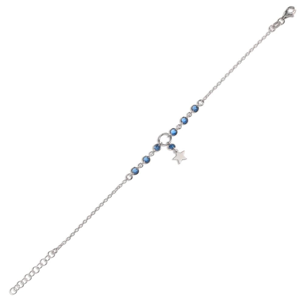 Bracelet Silver Crystal Blue, 7 Stones Rhodium plated Star 17-20 cm