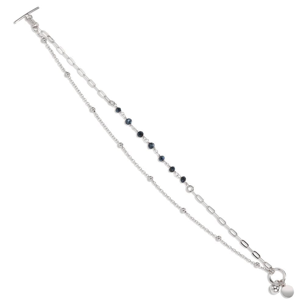 Bracelet Silver Crystal Black, 7 Stones Rhodium plated 19 cm