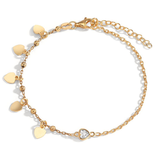 Bracelet Silver Crystal Yellow Gold plated Heart 17-20 cm