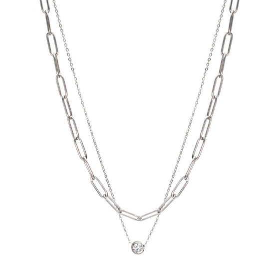 Necklace Stainless steel Zirconia 42-47 cm