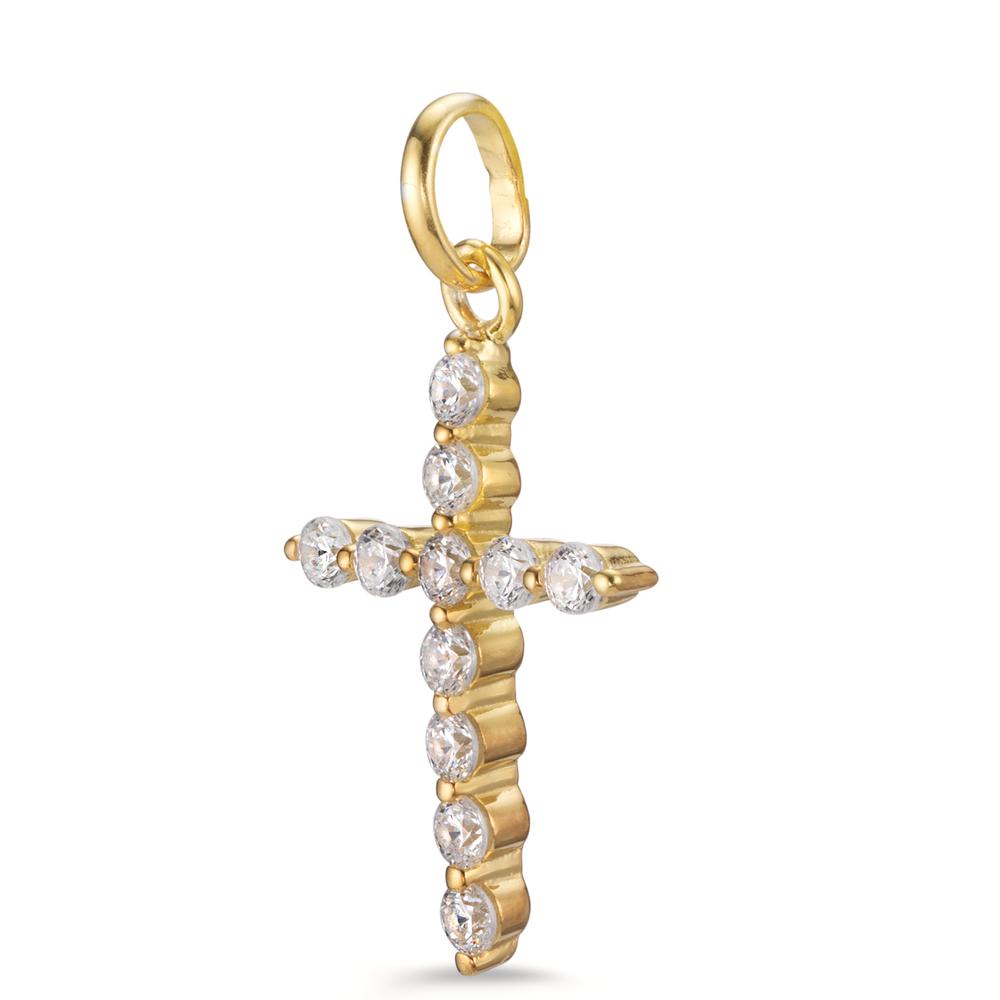 Pendant Silver Zirconia 11 Stones Yellow Gold plated Cross