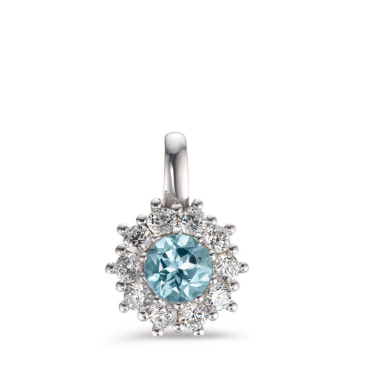 Pendant Silver Topaz, Zirconia White, 10 Stones Rhodium plated Ø10 mm