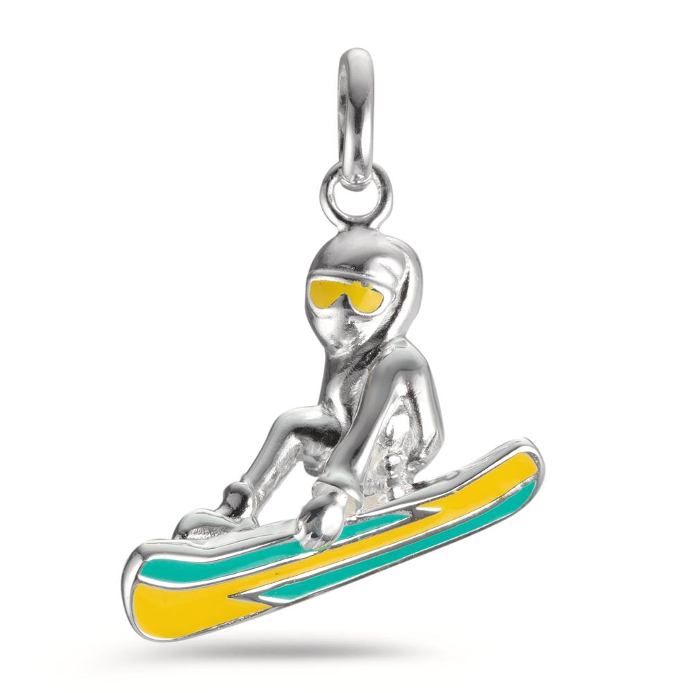 Pendant Silver Enameled Snowboarding