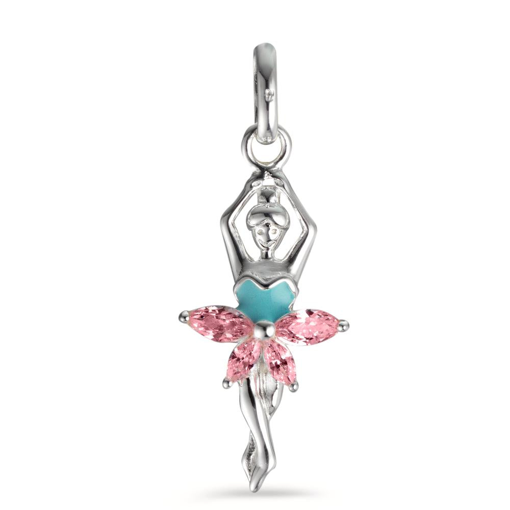 Pendant Silver Zirconia 4 Stones Enameled Ballet