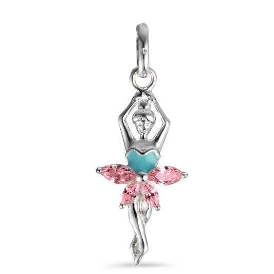 Pendant Silver Zirconia 4 Stones Enameled Ballet